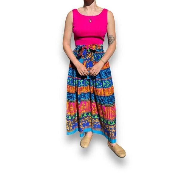 Vintage 1960s Hawaiian Stan Hicks Psychedelic Floral Bohemian Maxi Dress Sz S - Picture 1 of 8